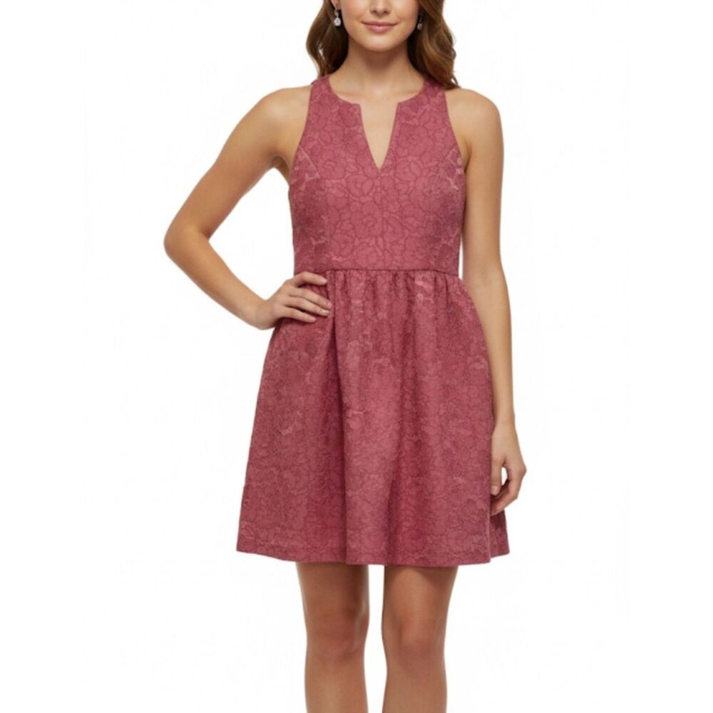 4.Collective Anthropologie Pink Floral Jacquard V-Neck Sleeveless Mini Dress Sz